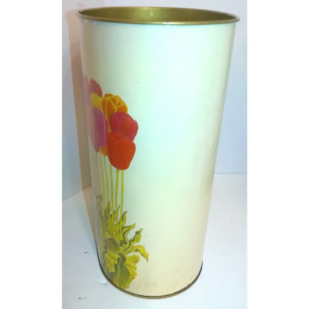 Vtg Cheinco Tulip Metal Trash Can Mid Century Modern Floral Waste Basket